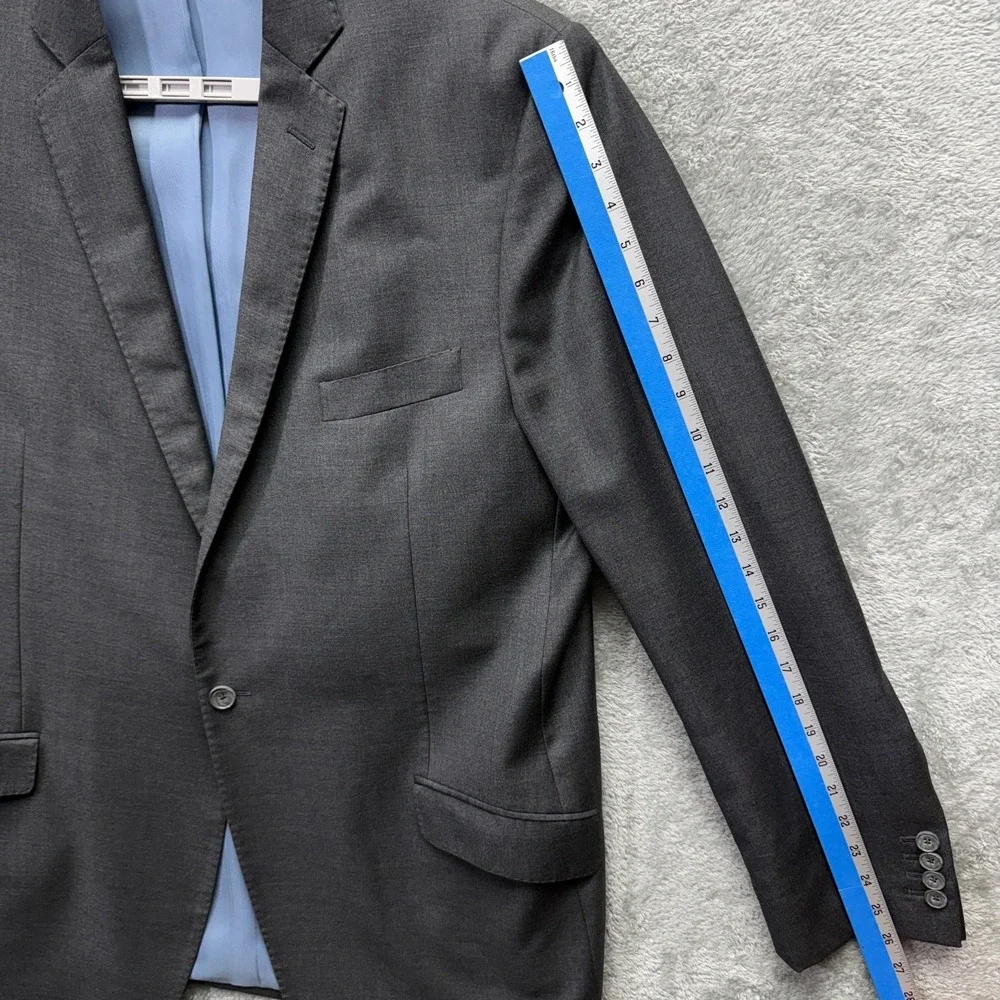 J.HILBURN Blazer Sport Coat Mens 47L Gray Classic Fit VBC Wool Bespoke Jacket
